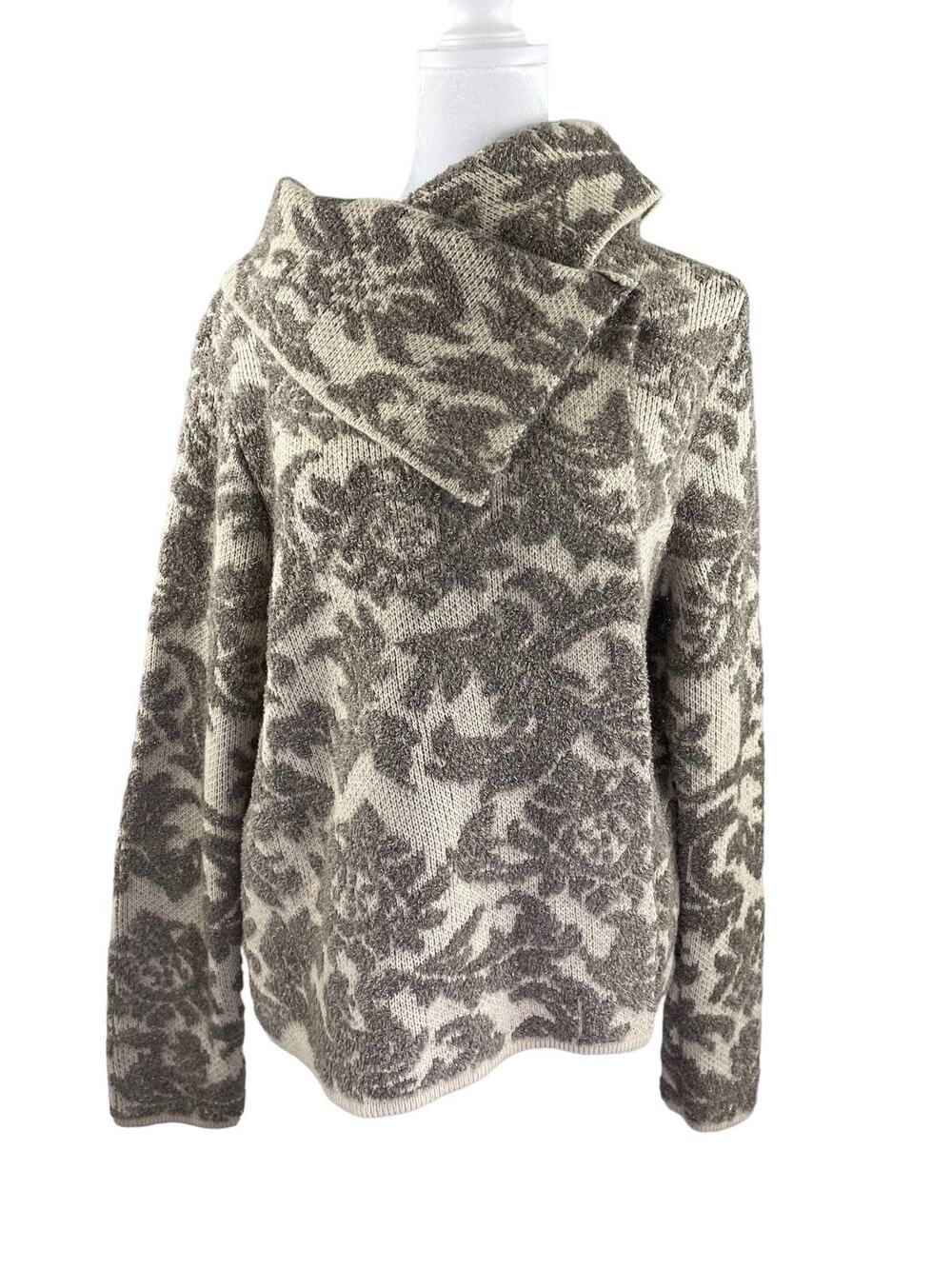 Chico's 1 US (8 M) Ryder Paisley Cardigan Sweater Crossover Neck Beige Brown